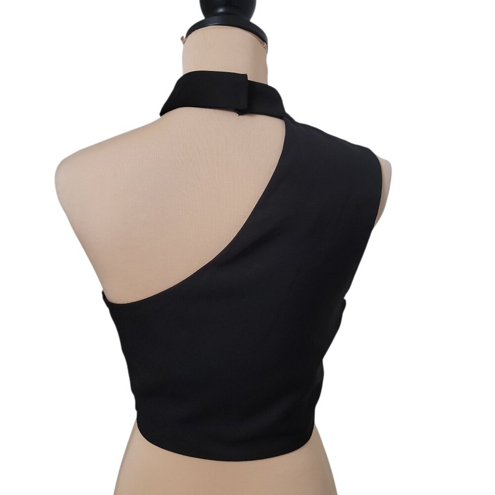 Forever 21 Size S Black High Neck Cropped 1 Shoulder Top, Exc, Like New Cond. - Picture 4 of 11